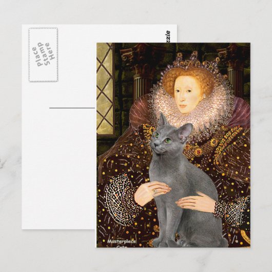 Koningin - Russische blauwe kat Briefkaart (Voorkant / Achterkant)