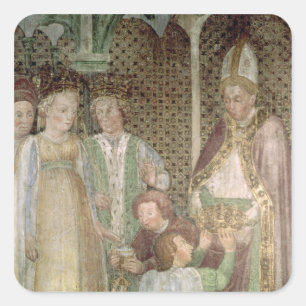 Koningin Theodolinda en paus Gregory de Grote Vierkante Sticker