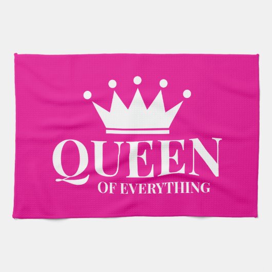 Koningin van alles neon roze keukenhanddoek cadeau (Horizontaal)