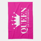 Koningin van alles neon roze keukenhanddoek cadeau (Verticaal)