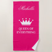 Koningin van alles prinses kroon hete neon roze strandlaken (Voorkant)