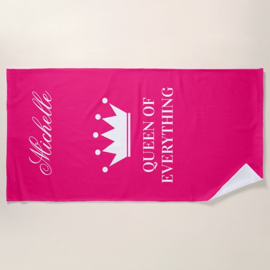 Koningin van alles wat prinseskroonhotneonroze is strandlaken (Voorkant)