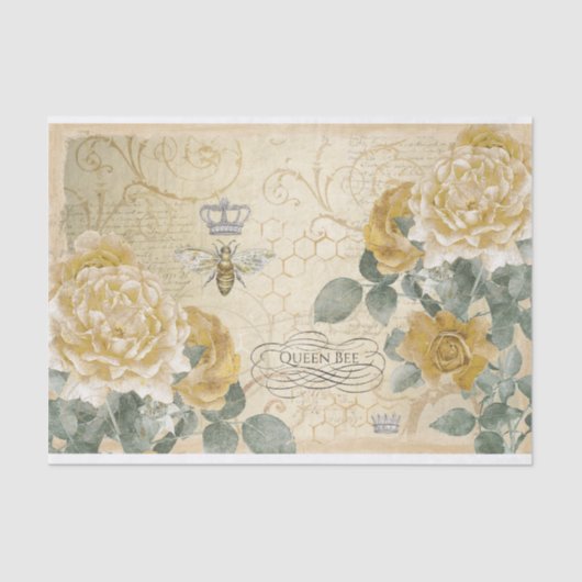 koningin van bijengele rozen met Damask Floral  Tissuepapier (Voorkant)