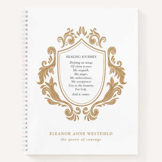 Koningin van Courage Healing Journey Poem Gold Bar Notitieboek (Voorkant)
