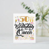 Koningin van de 50e verjaardag briefkaart (Staand voorkant)