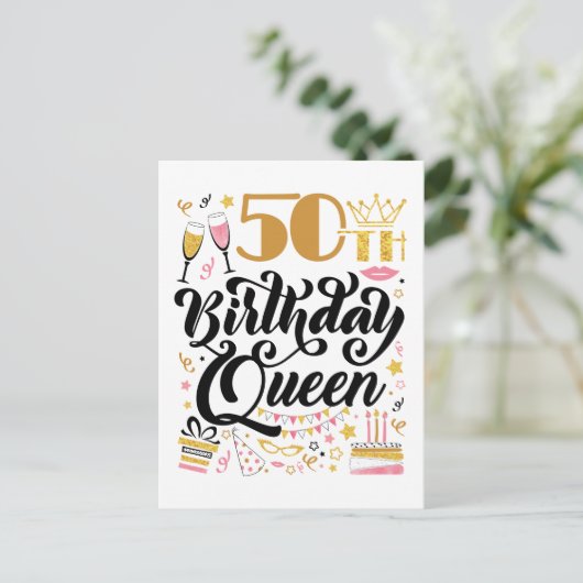 Koningin van de 50e verjaardag briefkaart (Staand voorkant)