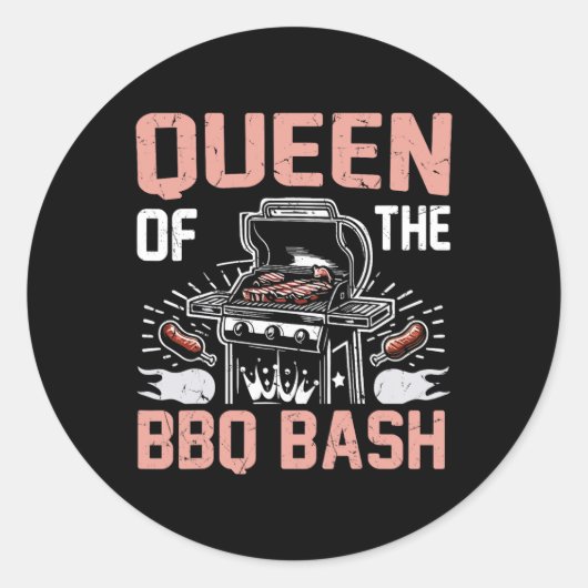 Koningin van de Bbq Bysh Bbq-feest Ronde Sticker (Voorkant)