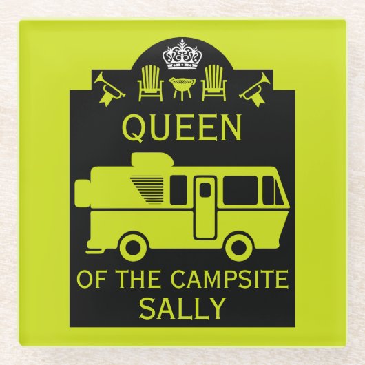 Koningin van de camping glazen onderzetter (Voorkant)