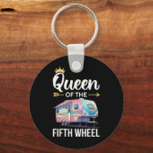 Koningin Van De Fifth Wheel Camping Liefde Camper Sleutelhanger (Voorkant)