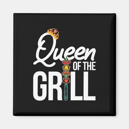 Koningin Van De Grill Grappig Roken Vlees Bbq Vrou Magneet (Voorkant)