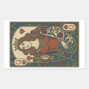 Koningin van de harten - Art Nouveau Rozenwerk Por Rechthoekige Sticker