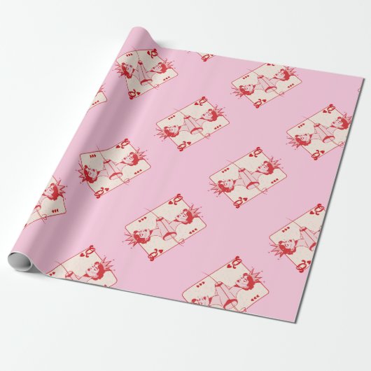 Koningin van de harten rood en roze cadeaupapier (Uitgerold)