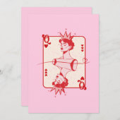 Koningin van de harten rood en roze feestdagenkaart (Voorkant / Achterkant)