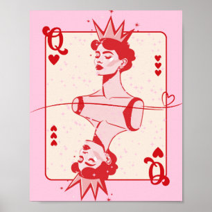 Koningin van de harten rood en roze poster