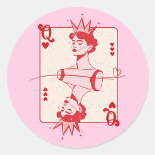 Koningin van de harten rood en roze ronde sticker