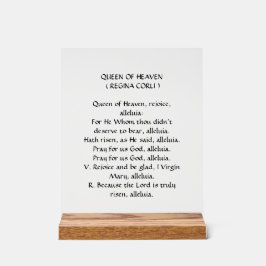Koningin van de Hemel (Regina Coeli) Gebed Acryl Bord