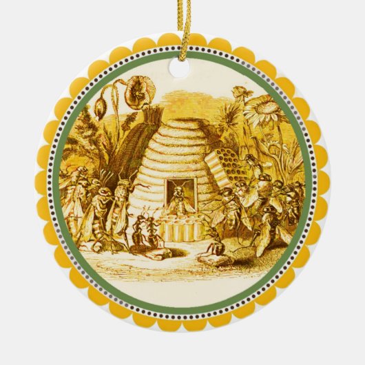 KONINGIN VAN DE HONING IN SKEP/BEEKEEPER KERAMISCH ORNAMENT (Voorkant)
