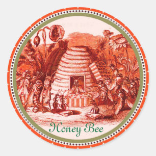 KONINGIN VAN DE HONING IN SKEP/BEEKEEPER RONDE STICKER