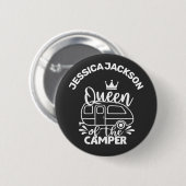 Koningin van de kamper met kroon en naam kamperen ronde button 5,7 cm (Voorkant /achterkant)