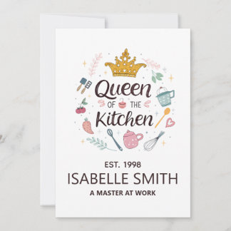 Koningin van de Keuken Aangepaste Naam Ontwerp Feestdagenkaart