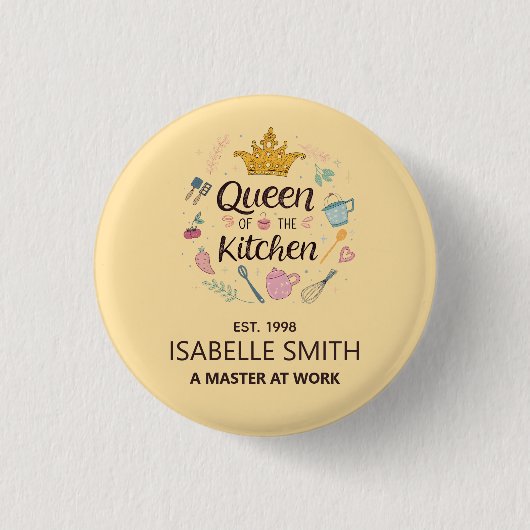 Koningin van de Keuken Aangepaste Naam Ontwerp Ronde Button 3,2 Cm (Voorkant)