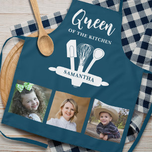 Koningin Van De Keuken Blauw En Wit Naam Foto Schort
