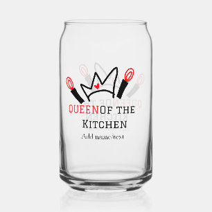 Koningin van de keuken chef koken voeg naam kroon blikvorm glas