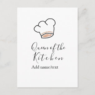 Koningin van de keuken chef koken voeg naam kroon briefkaart