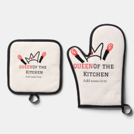 Koningin van de keuken chef koken voeg naam kroon ovenwant & pannenlap set