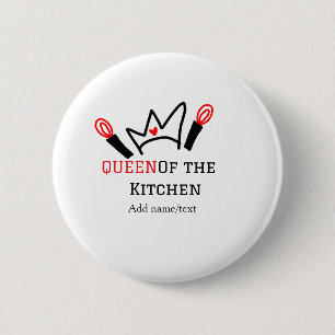 Koningin van de keuken chef koken voeg naam kroon ronde button 5,7 cm
