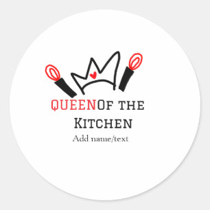 Koningin van de keuken chef koken voeg naam kroon ronde sticker