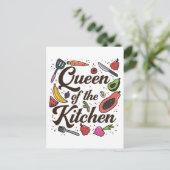 Koningin van de keuken die Lover Funny Chef koken Briefkaart (Staand voorkant)