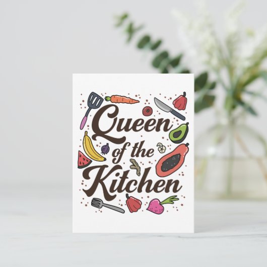 Koningin van de keuken die Lover Funny Chef koken Briefkaart (Staand voorkant)