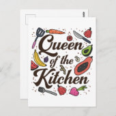 Koningin van de keuken die Lover Funny Chef koken Briefkaart (Voorkant / Achterkant)