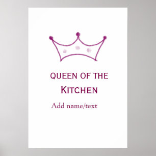 koningin van de keuken mauve kroon koken chef naam poster