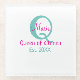 Koningin van de keuken monogram groen roze eenvoud glazen onderzetter