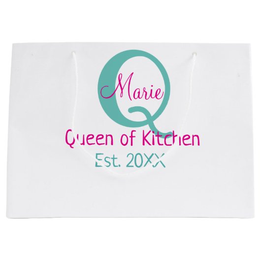 Koningin van de keuken monogram groen roze eenvoud groot cadeauzakje (Voorkant)