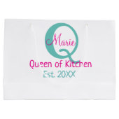 Koningin van de keuken monogram groen roze eenvoud groot cadeauzakje (Achterkant)