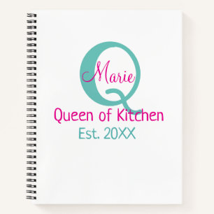 Koningin van de keuken monogram groen roze eenvoud notitieboek