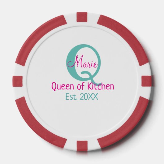 Koningin van de keuken monogram groen roze eenvoud poker chips (Voorkant)
