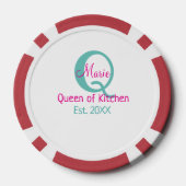 Koningin van de keuken monogram groen roze eenvoud poker chips (Achterkant)