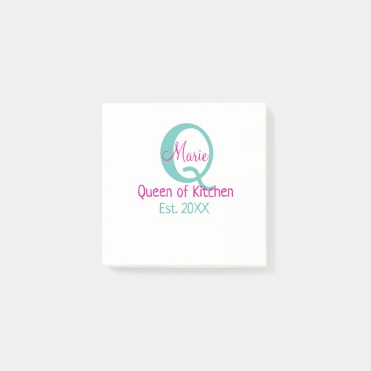 Koningin van de keuken monogram groen roze eenvoud post-it® notes (Voorkant)
