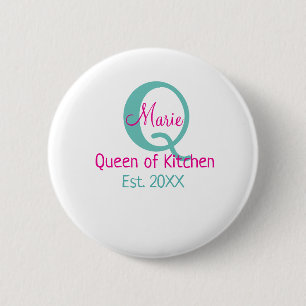 Koningin van de keuken monogram groen roze eenvoud ronde button 5,7 cm