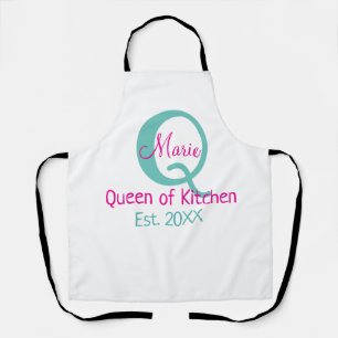 Koningin van de keuken monogram groen roze eenvoud schort