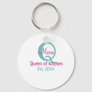 Koningin van de keuken monogram groen roze eenvoud sleutelhanger