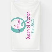 Koningin van de keuken monogram groen roze eenvoud spandoek (Verticaal)