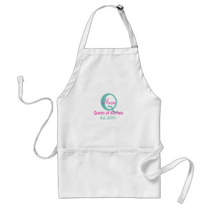 Koningin van de keuken monogram groen roze eenvoud standaard schort