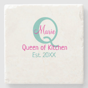 Koningin van de keuken monogram groen roze eenvoud stenen onderzetter