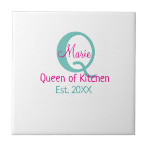Koningin van de keuken monogram groen roze eenvoud tegeltje