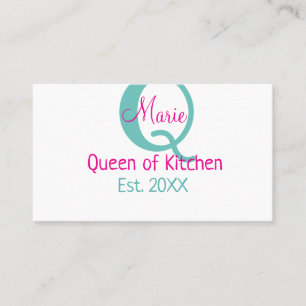 Koningin van de keuken monogram groen roze eenvoud visitekaartje